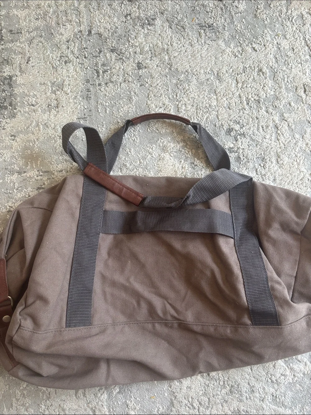 Men's Canvas Duffel Bag with Leather Pocket - Taupe Brown